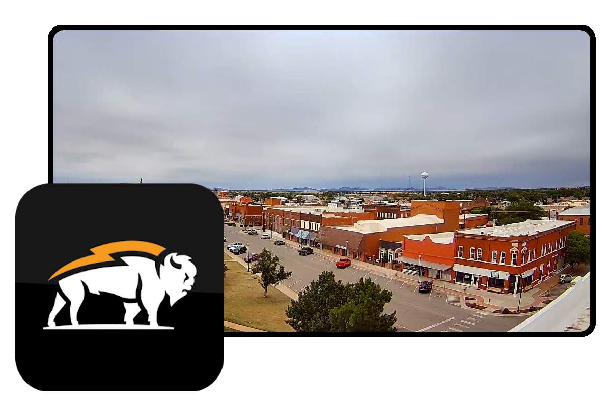 A photo from a weather camera with an app icon overlayed on top